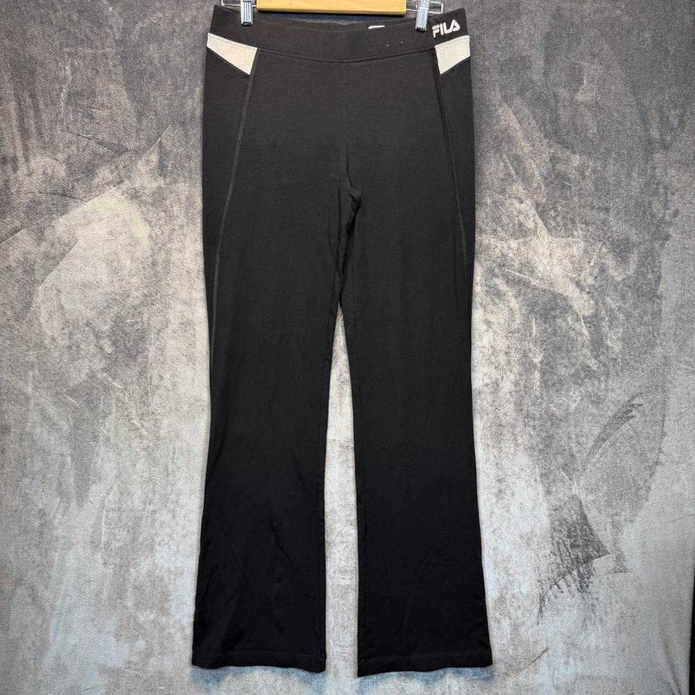 Fila Sport Pants Womens M Black Cotton Blend Yoga Flare Mid Rise Mesh Insets